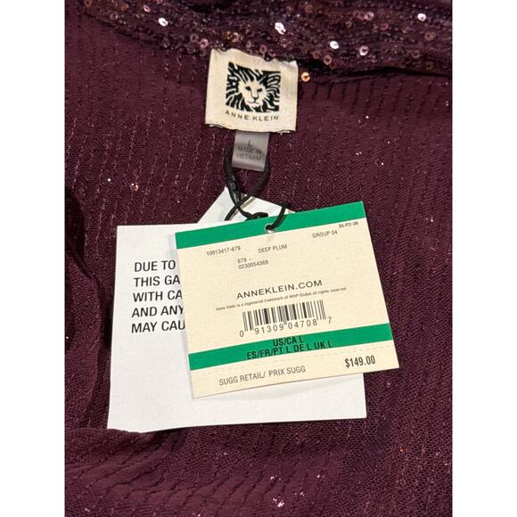 Anne Klein Deep Plum Sequin Embellished Open Front Jacket Jacket L NWT - Picture 5 of 8